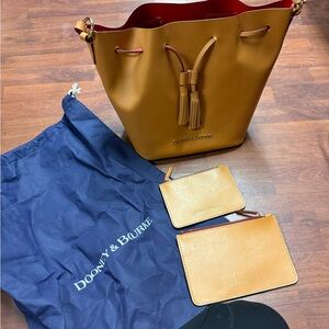 Dooney & Bourke Brown Bucket Bag with Red Interior